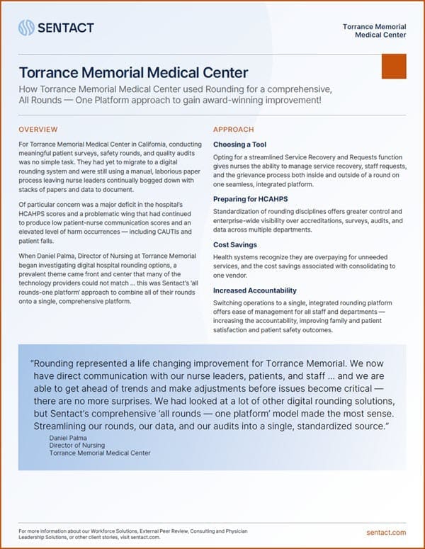 Case Study: How Torrance Memorial Medical Center used Rounding from Sentact to gain award-winning improvement